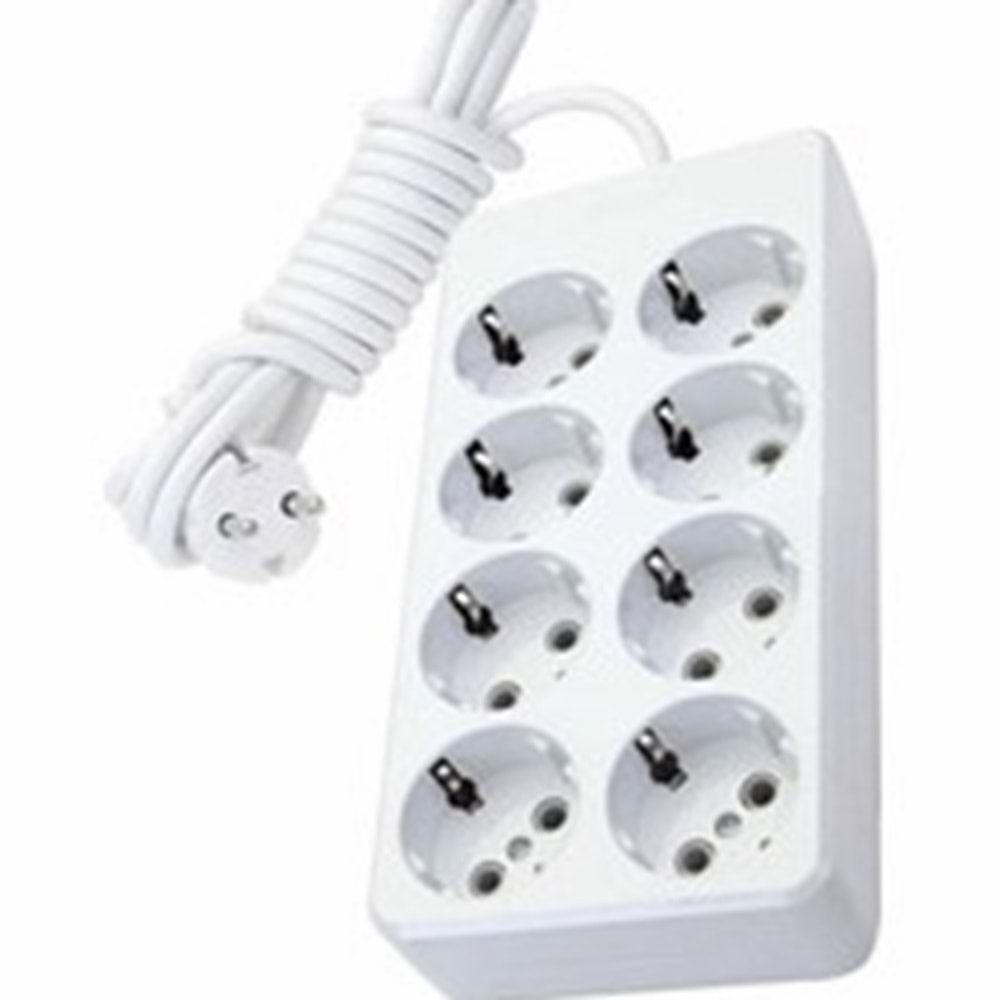 980102 SEKİZLİ TOPRAKLI GRUP PRİZ 2 MT KABLOLU