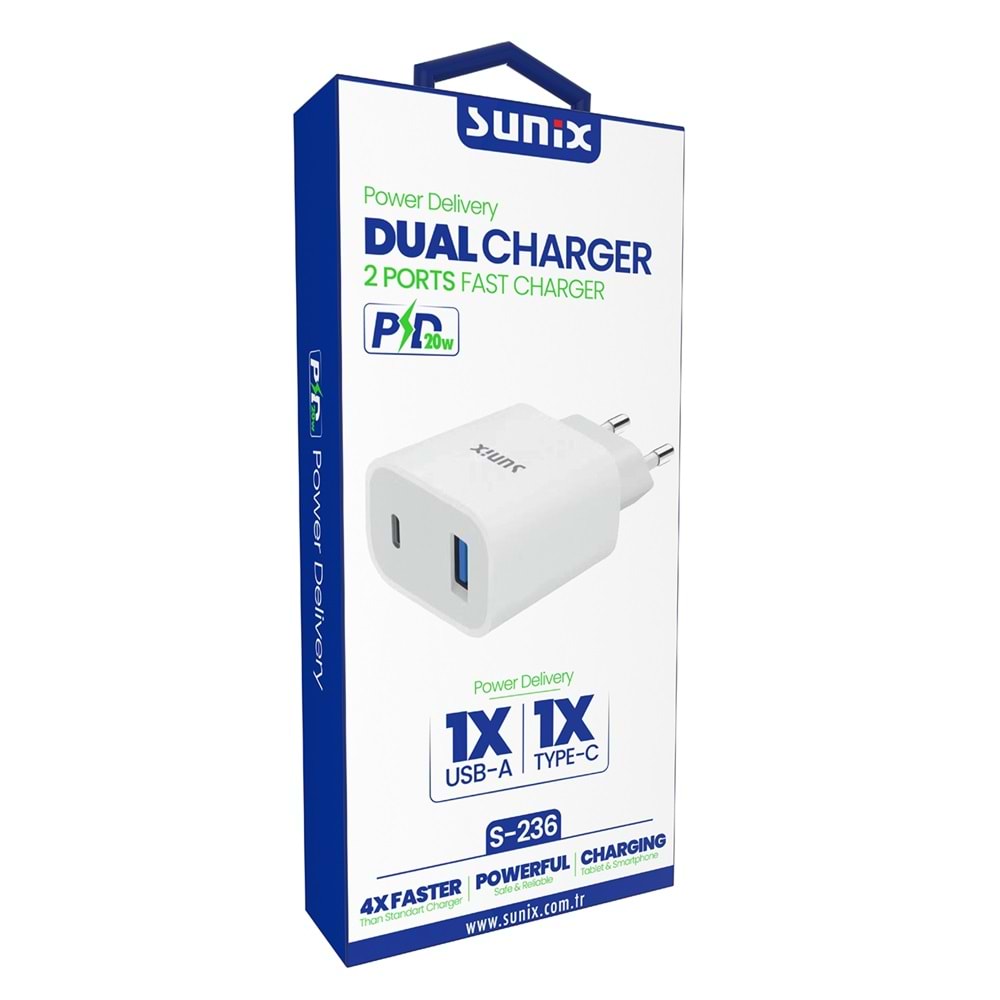 SUNIX S-236 TYPE-C+USB ŞARJ KAFASI